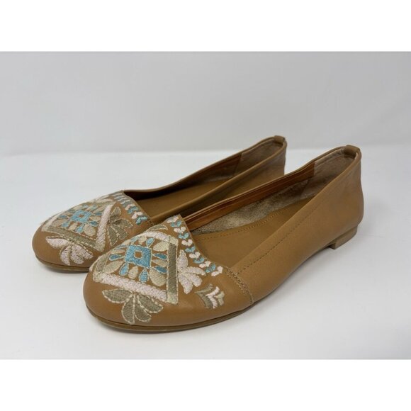 Sundance Apollonia Beige Tan Soft Embroidered Boho Ballet Flats Sz 6.5/37 - Picture 1 of 13